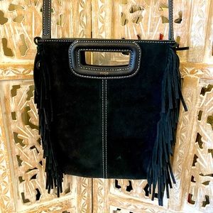 Maje Suede M Crossbody fringe bag (black) w/ adjustable / removable strap